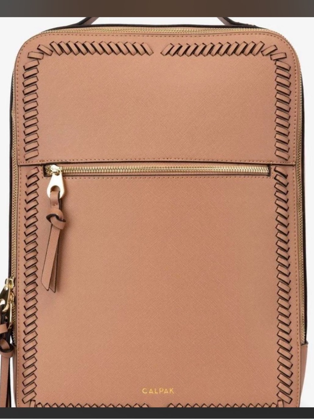 Calpak Tan Leather Backpack with Whipstitch Trim